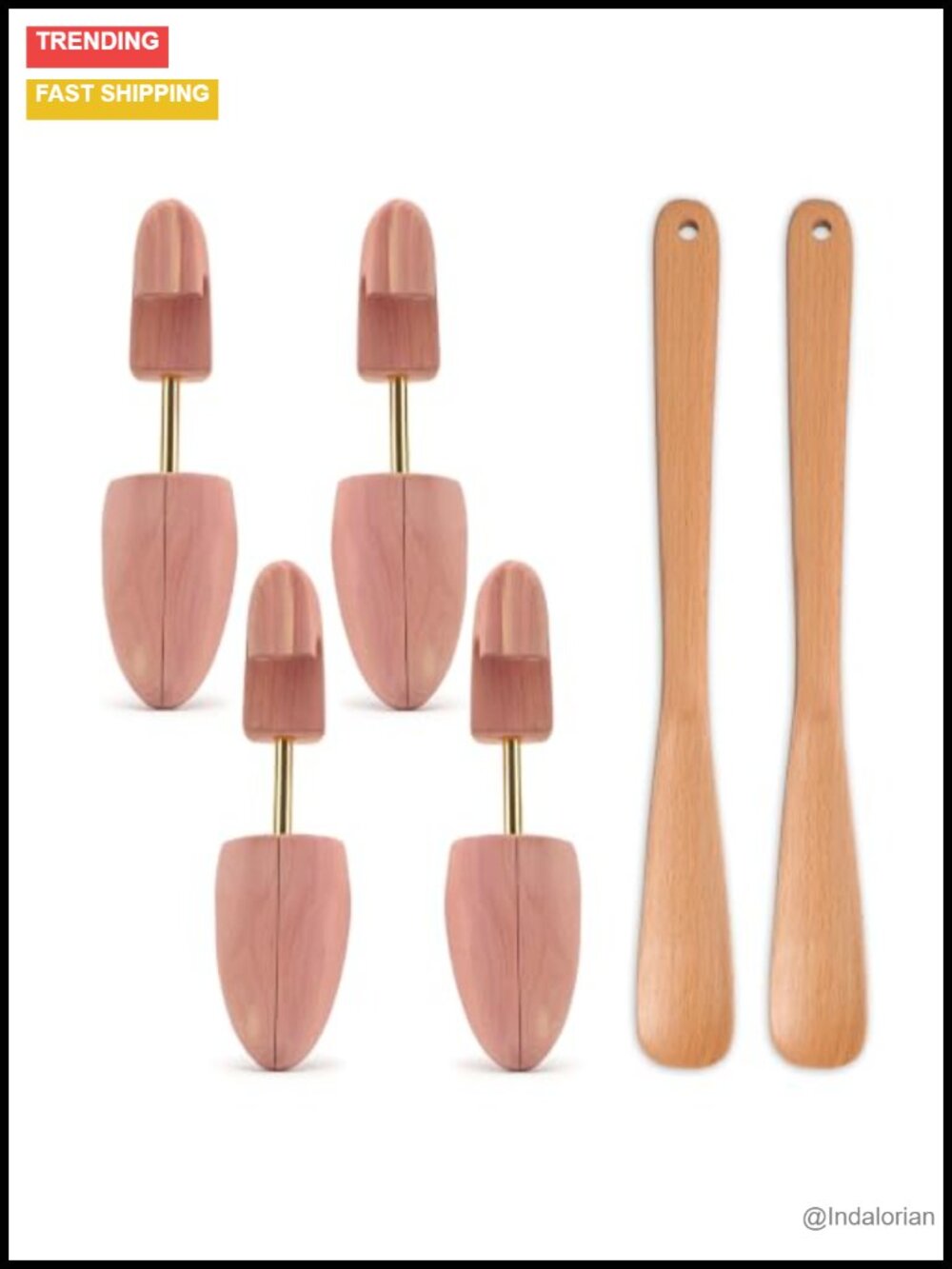 Cedar Shoe Trees 2 Pairs Size L US 10-11 with Wooden Shoe Horns Shoe Care Kit